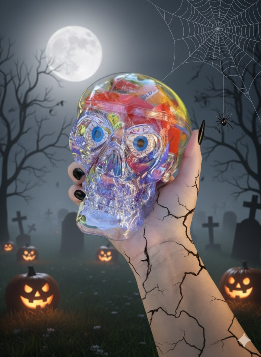 Tête de mort remplie de bonbon